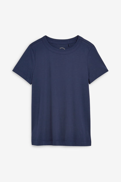 Dark blue short-sleeve crew-neck T-shirt, solid plain design