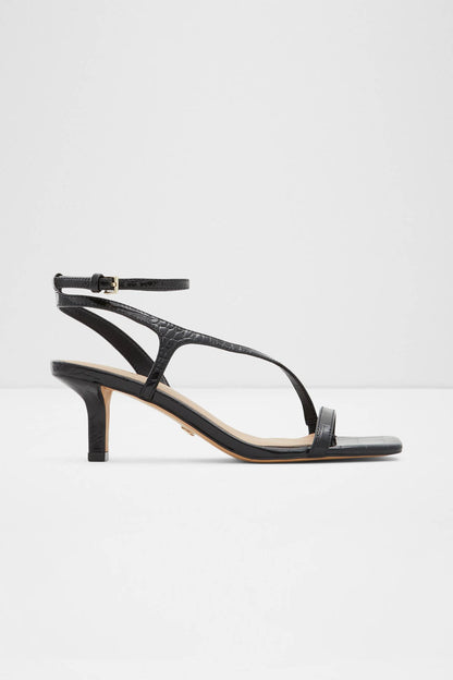 Black heeled sandal with thin crisscross straps