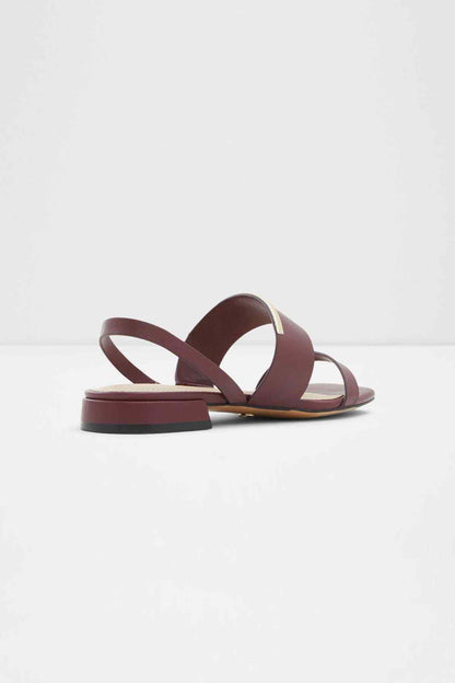 Burgundy two-strap sandals with open toe and low block heel
