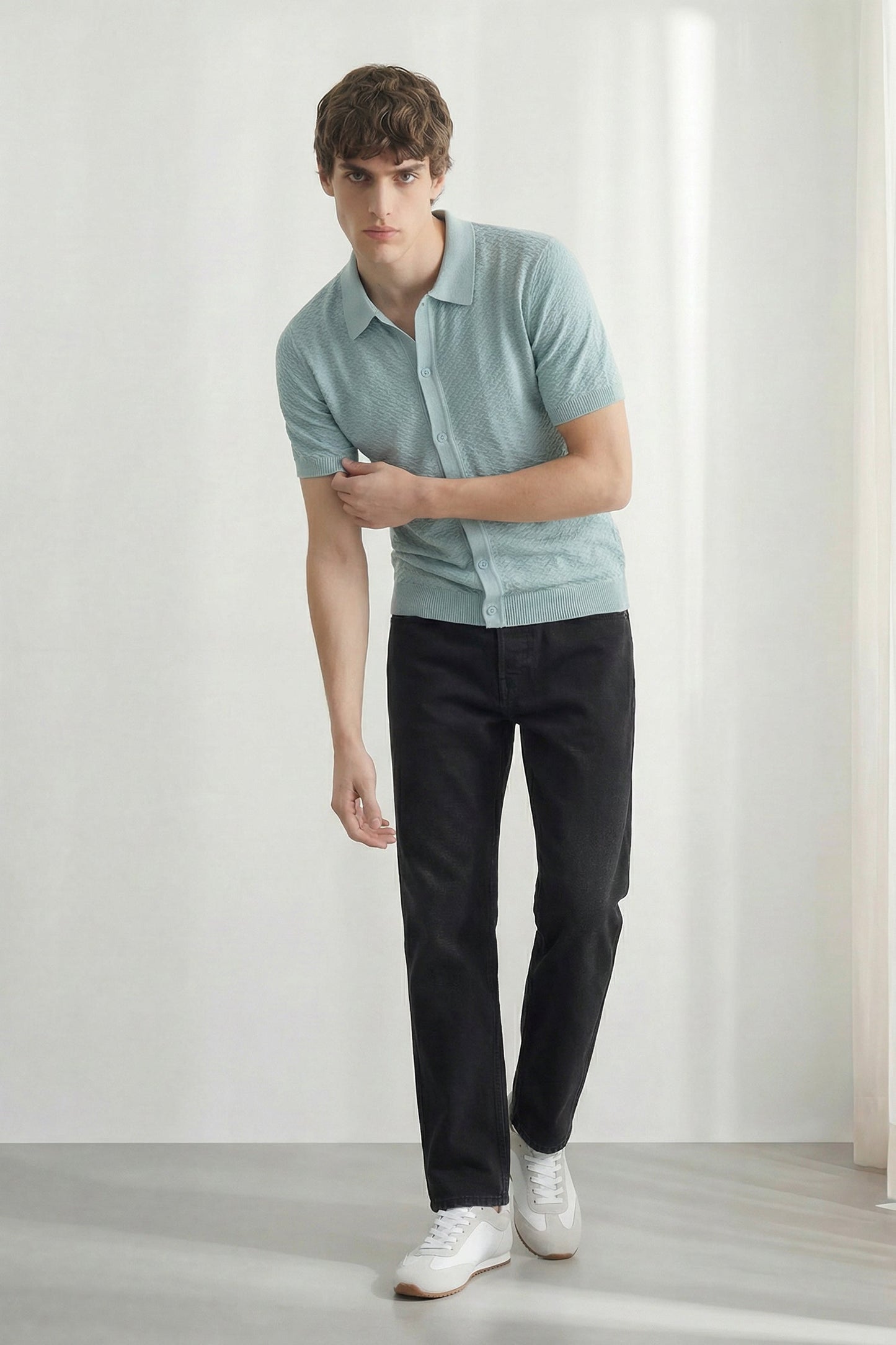 Cool Blue Regular Fit Buttoned Knitted Polo