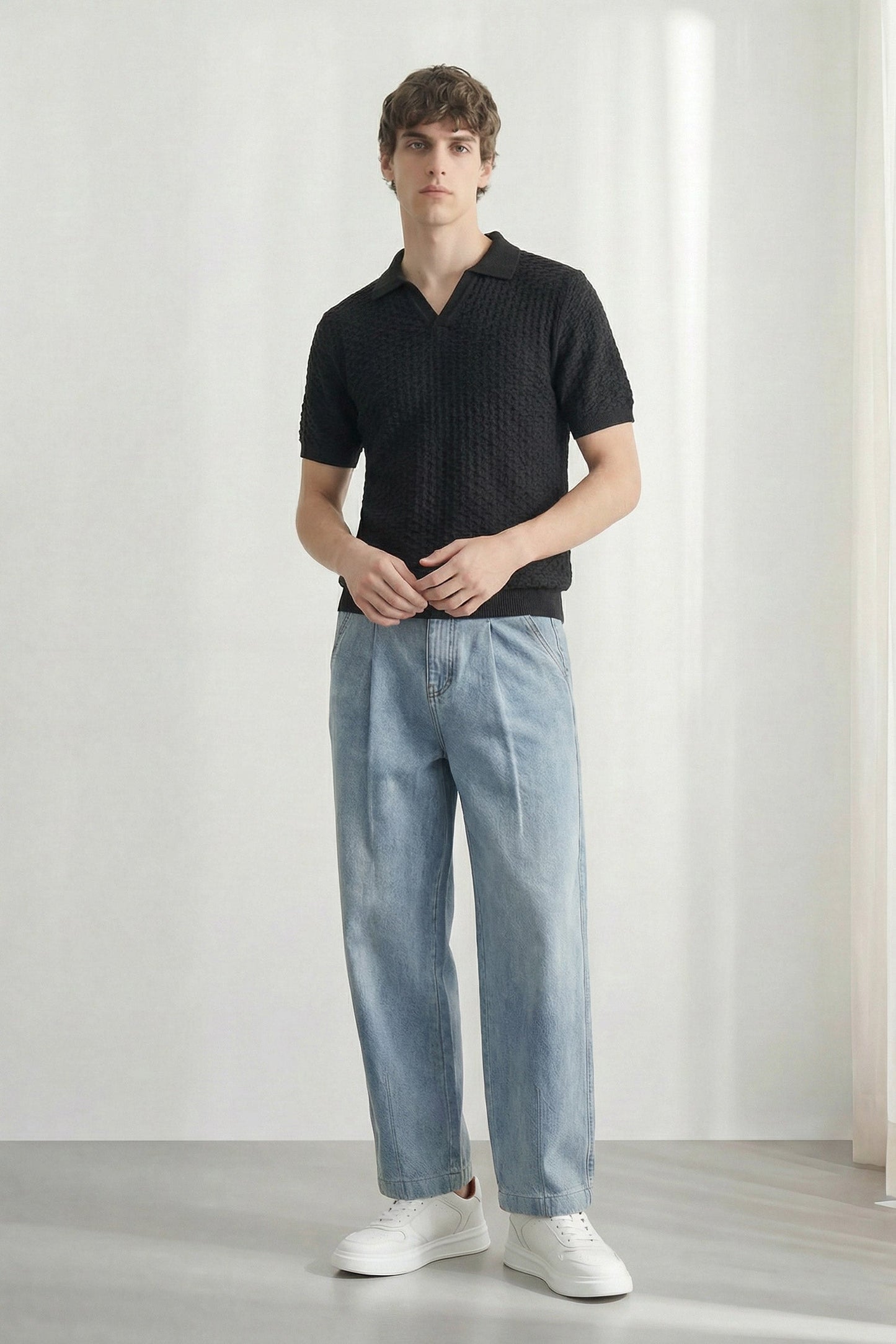 Black Regular Fit Knitted Polo