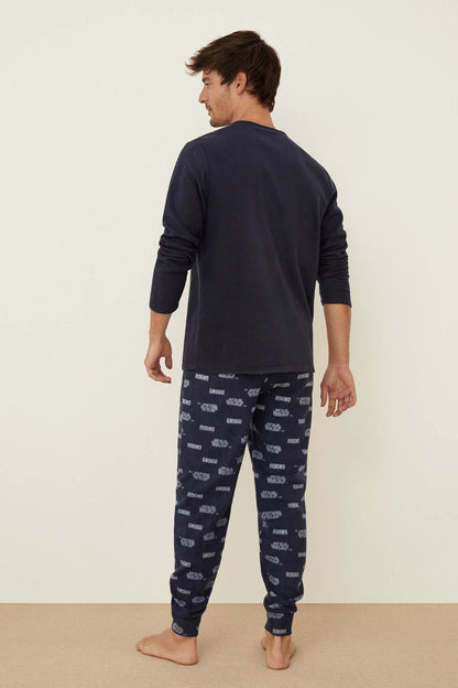 Men'secret navy pajama top with back print and patterned navy pants