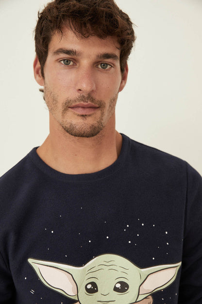 Men'secret navy long-sleeve pajama top with Yoda-style Star Wars chest graphic