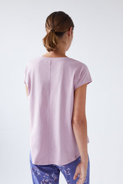 Women'secret lilac pajama top, back view with button placket, short sleeves