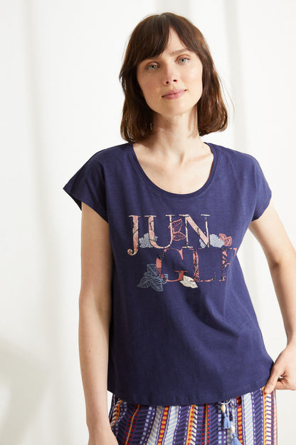 Women'secret navy graphic short-sleeve T-shirt with crew neck