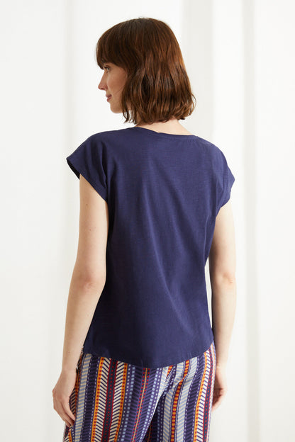 Women'secret navy short-sleeve T-shirt, plain back view