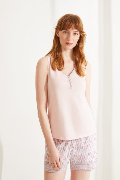 Womenssecret pink sleeveless pajama top and patterned shorts set