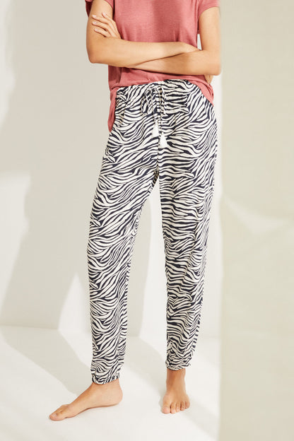 Women'secret zebra-print pajama pants, navy-and-white with drawstring waistband