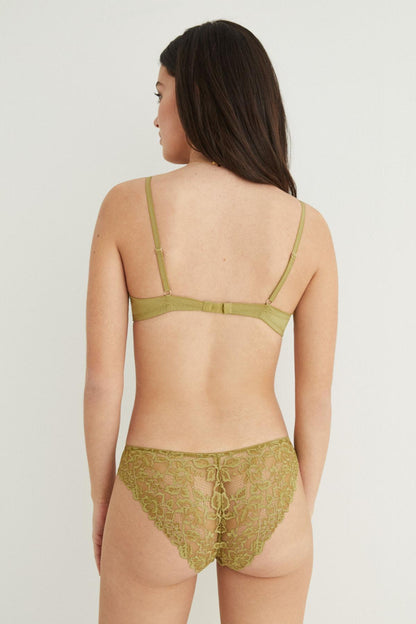 Women'secret light khaki back bra with adjustable straps and lace bikini briefs set