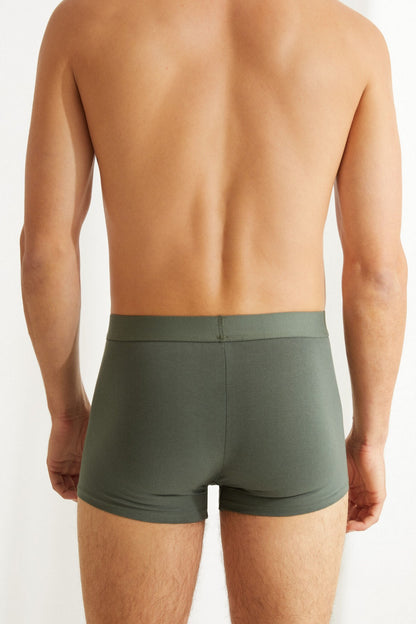 Men'secret men's boxer shorts, olive/green solid, rear view