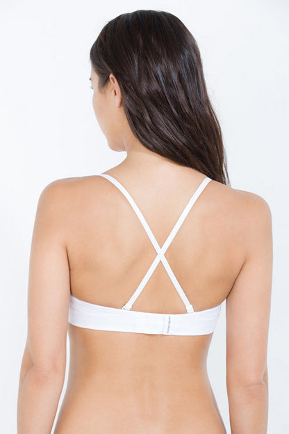 White bra and briefs with crisscross back straps, back view