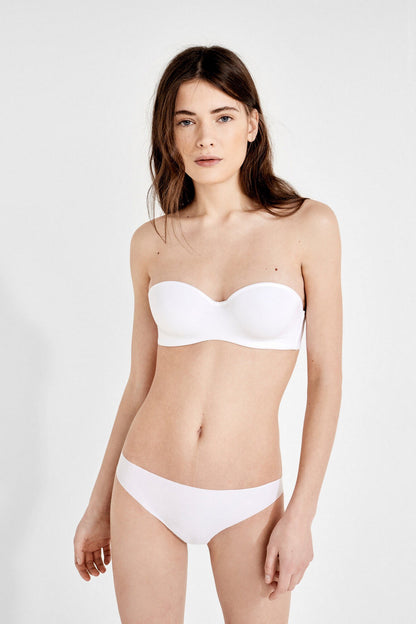 White bandeau bra and matching briefs