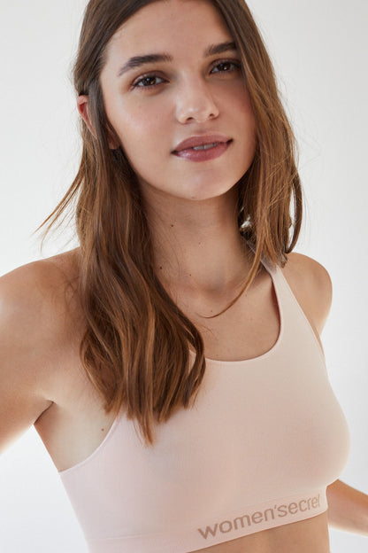 Women'secret pink seamless bralette, front scoop neckline