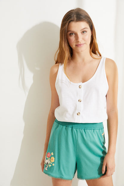 Women'secret white sleeveless tank top with teal floral shorts