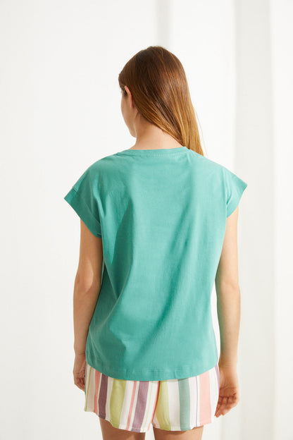 Women'secret teal green short-sleeve T-shirt, plain back view