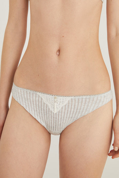 Women'secret medium grey ribbed bikini briefs with lace-trim waistband