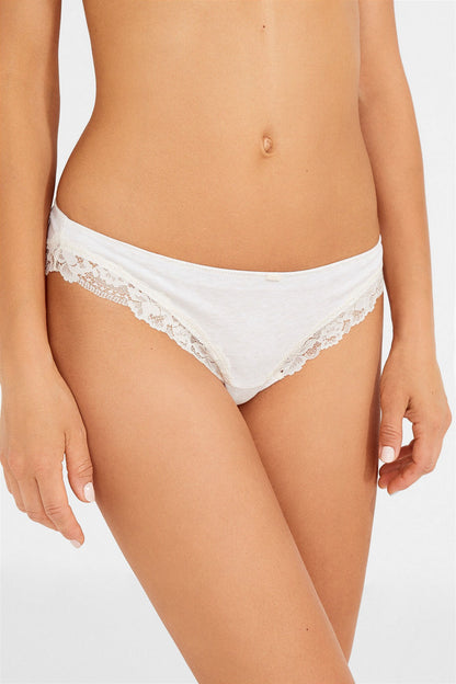 Beige lace-trim briefs with scalloped waistband