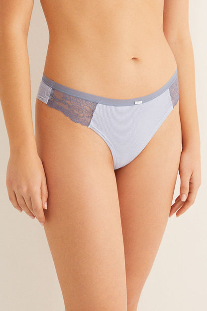 Women'secret medium-blue hipster briefs with lace side panel and elastic waist