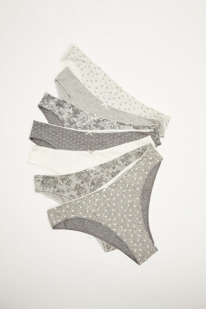 Grey and white printed bikini briefs, folded assortment