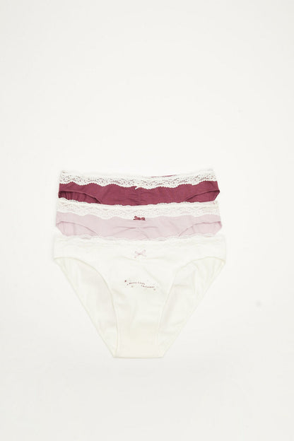 Women'secret lace-waist panties set: white and pink with sheer band