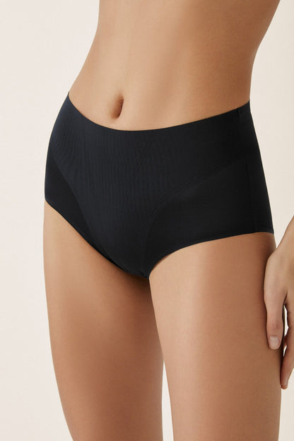 Black seamless briefs with smooth waistband and full coverage sides