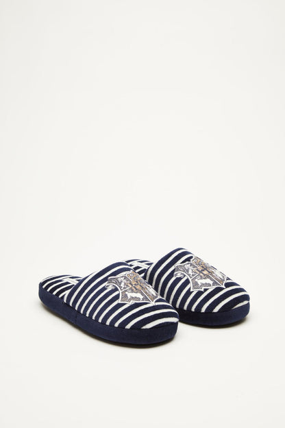 Women'secret navy and white striped slippers, pair view, cushioned sole