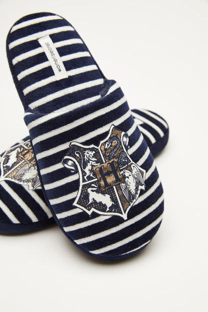 Women'secret striped slippers with decorative crest patch on upper