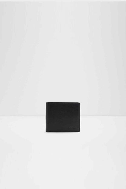 ALDO black leather bifold wallet, front view