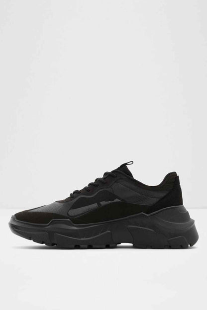 ALDO black lace-up sneaker with side overlays and thick tread sole
