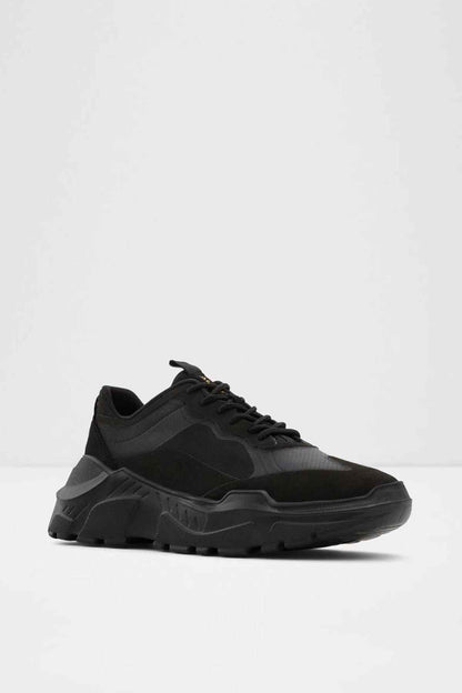 ALDO black lace-up sneaker with curved overlays and rugged outsole