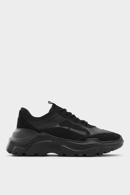 ALDO black chunky running sneaker with lace-up front and molded sole