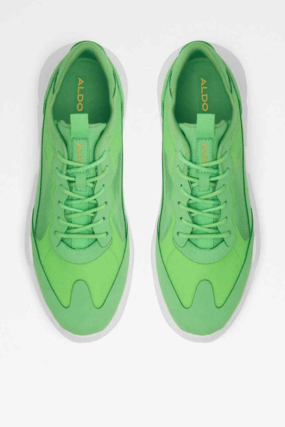 Pair of green lace-up sneakers with interior label and matching laces