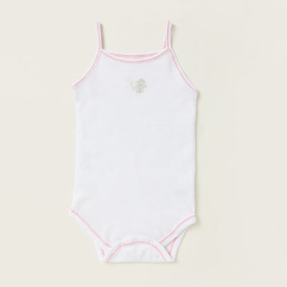 BABYSHOP baby bodysuit, white with pink trim and small animal graphic on chest