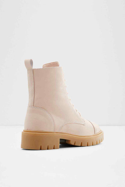 Natural beige side view lace-up ankle boot with chunky platform sole