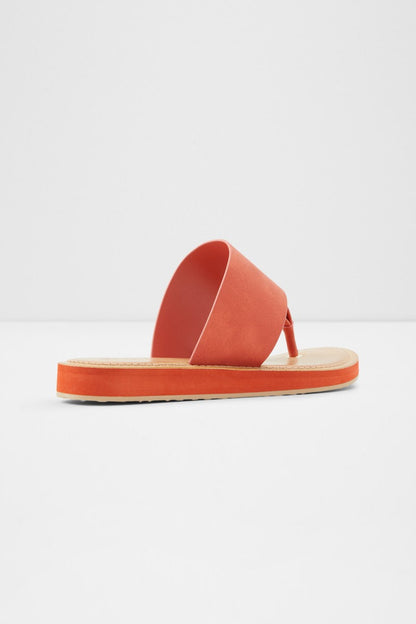 Medium orange slide sandal with wide strap and low-profile rubber sole