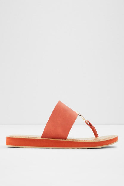 Medium orange slide sandal with wide upper strap and gold-tone ring detail