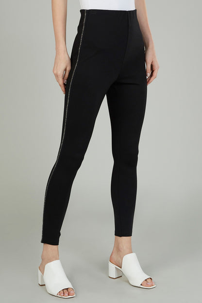 Black slim-fit pants with decorative side stripe and ankle-length hem