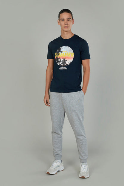 Light grey heather jogger sweatpants with drawstring and tapered legs