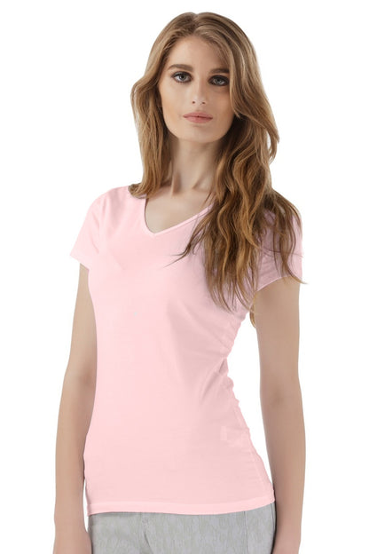 Pink short-sleeve T-shirt with scoop neck, fitted women's top
