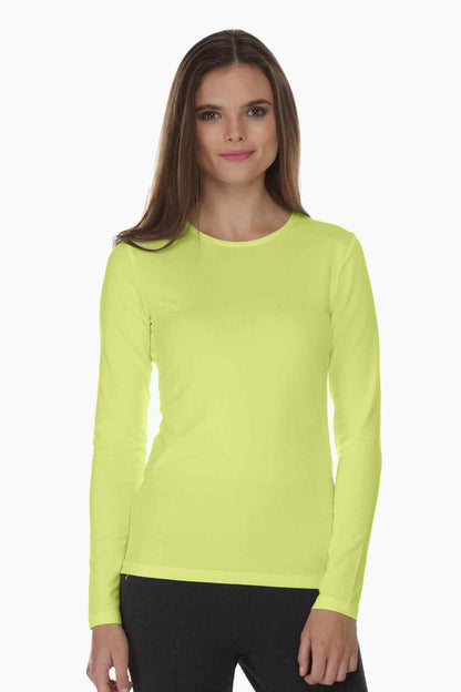 Green long-sleeve crew-neck top with smooth plain front
