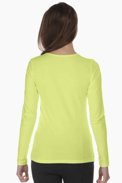 Green long-sleeve crew-neck top, plain back