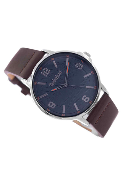 Timberland wristwatch, dark blue dial and brown leather strap, silver crown detail