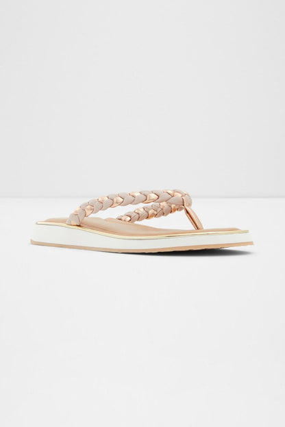ALDO light pink braided thong sandals, top view of braided straps