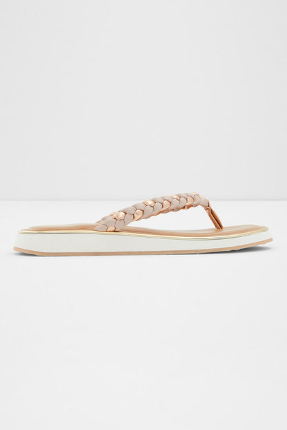 ALDO light pink braided thong sandals with flat tan sole and toe loop