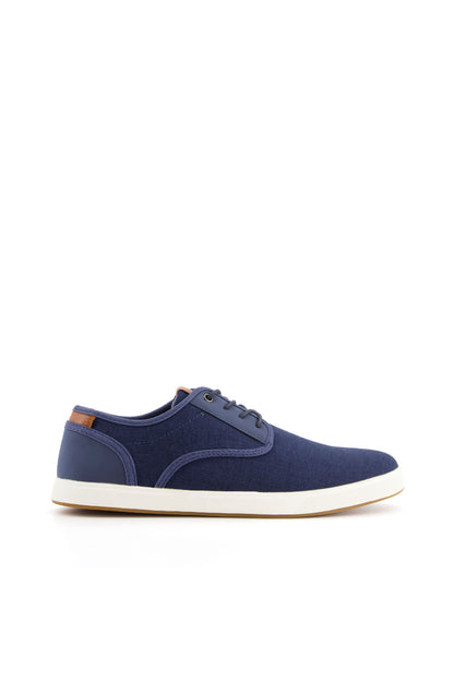 Dune London navy canvas lace-up sneaker with white rubber sole