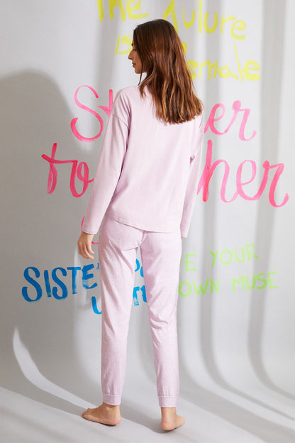 Women'secret purple long-sleeve pajama set, crewneck top and tapered jogger pants