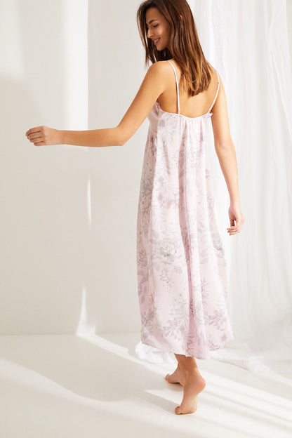 Women'secret light pink lace-trim satin slip dress with spaghetti straps, open-back
