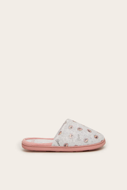 Women'secret pink patterned slip-on slippers with plush lining