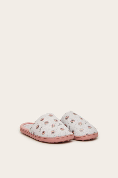 Women'secret pink-and-gray patterned slide slippers, pair view