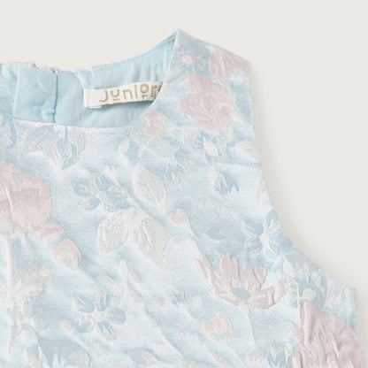 Baby dress bodice in light blue with pastel floral print and round neckline
